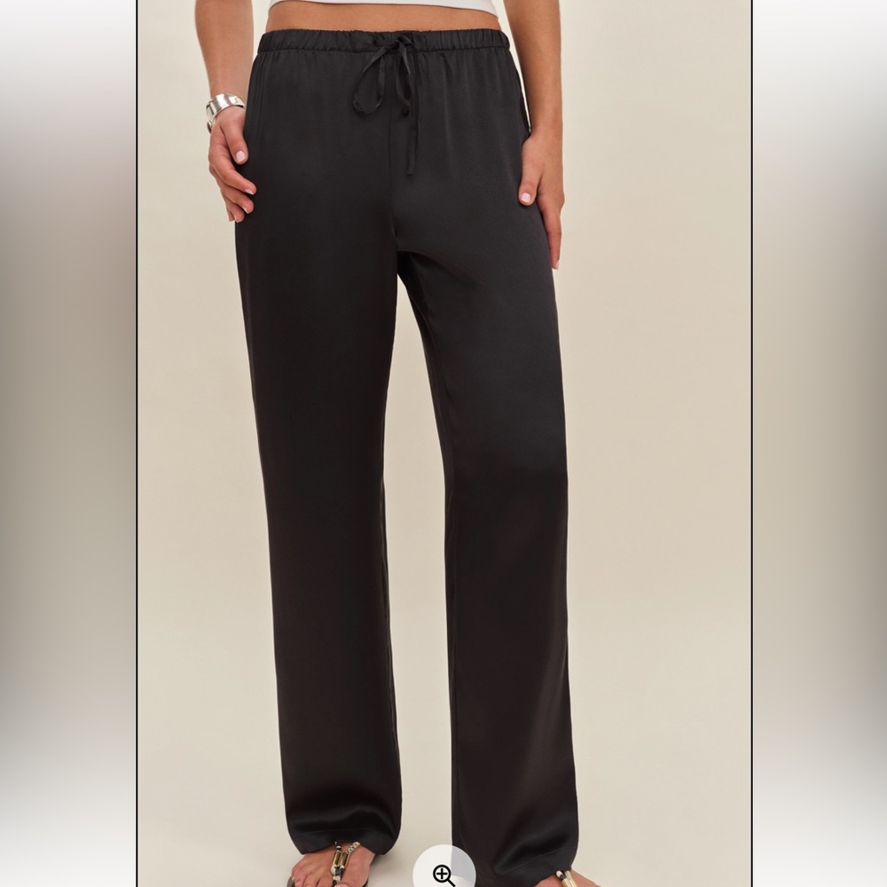 Reformation Black Silk Trousers